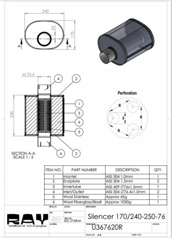 Simons Dämpfer oval 170/240-250 76' RF